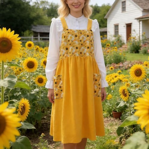 Cotton Linen Apron Cross Back Apron for Women with Pockets Pinafore Dress - Image 2