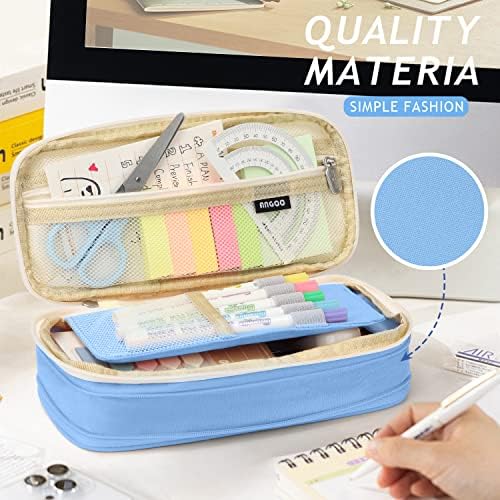 KPX Big Capacity Pencil Pen Case Bag with Zipper Office College School Storage Large Capacity Bag Pouch Holder Box Organizer Colorful (Light Blue) - Image 5