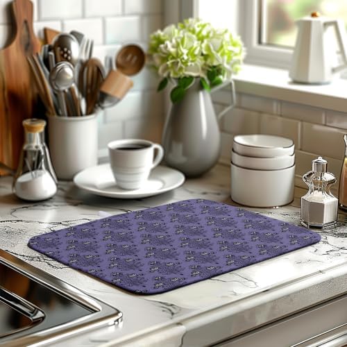 Happy Halloween Dish Drying Mat Haunted Ghosts Drying Mats Purple Spooky Skull Scary Dishes Drying Pad Microfiber Absorbent Reversible Dish Drainer Rack Mat for Kitchen Counter 16x18 - Image 6