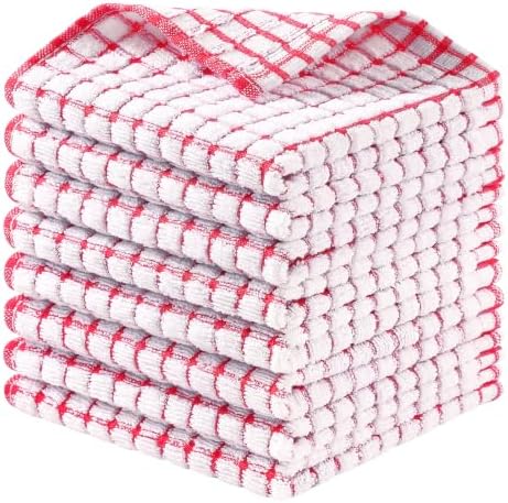 Homaxy 8 Pack Terry Kitchen Dish Cloths, 12"x12", Red by Homaxy