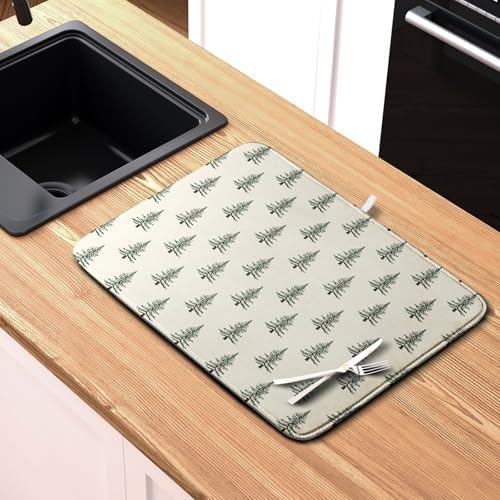 Christmas Tree Dish Drying Mat Winter Xmas Holiday Drying Mats Microfiber Absorbent Dishes Drying Pad Reusable Washable Kitchen Countertop Protector Dish Drainer Rack Mat 18x24 Inch - Image 6