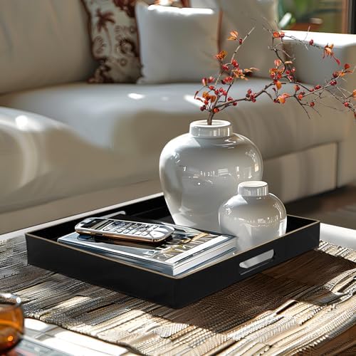 MAONAME Black Decorative Tray, Square Plastic Serving Tray with Handles - Image 6