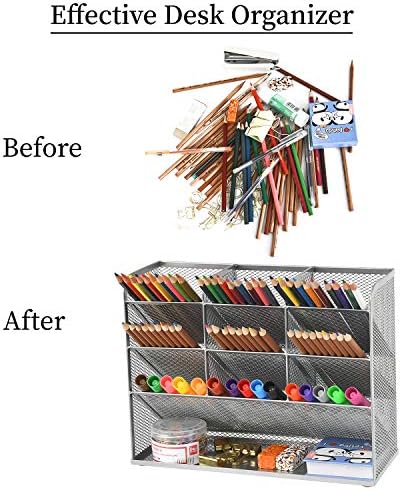 Marbrasse Mesh Desk Organizer, Multi-Functional Pen Holder, Desktop Stationary Organizer, Storage Rack for School, Home, Office, Art Supplies (Mesh Pen Holder-Silver) - Image 5