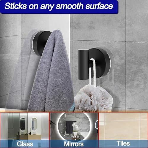 Bntuk Suction Cup Hooks, Shower Hooks for Inside Shower – Removable Towel Hooks for Bathroom Window Glass Mirror Tile, Bath Robe Looafh Hook for Hanging – Waterproof & Rustproof, Black (4 Pack) - Image 3