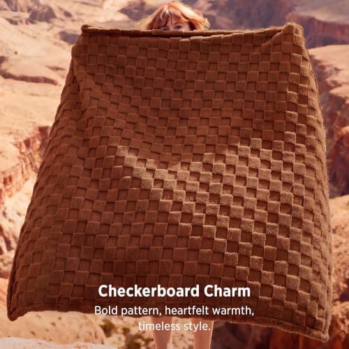 Bedsure Checkered Fleece Throw Blankets for Couch, Burnt Orange 50"×70" - Image 3