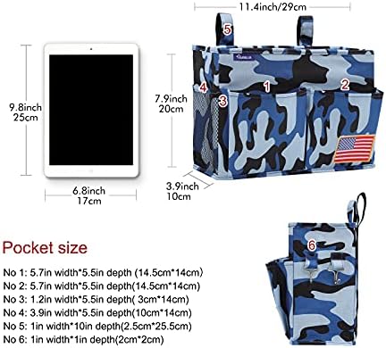 Surblue Bedside Caddy Hanging Bed Organizer Storage Bag Pocket for Bunk and Hospital Beds, College Dorm Rooms Baby Bed Rails, Wheelchair Side Bag, Camp Chiars, 4 Pockets and 2 Hooks (Small Ocean) - Image 5