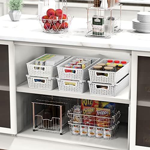 Simple Houseware Stackable Plastic Woven Basket Organizer, 6 Pack, White - Image 4
