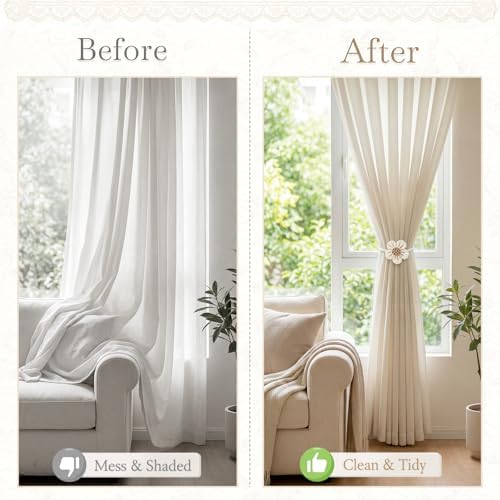 VIS'V Magnetic Curtain Tiebacks, Boho Curtain Holdbacks, Cream, 2 Pcs - Image 5