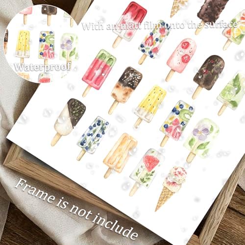 uniro Watercolor Ice Cream Wall Art Vintage Ice Cream Art Prints Colourful Fruit IceCream Wall Art Painting Farmhouse Home Kitchen Canvas Wall Decor Nursery WallArt-8x10 '' Unframe - Image 3