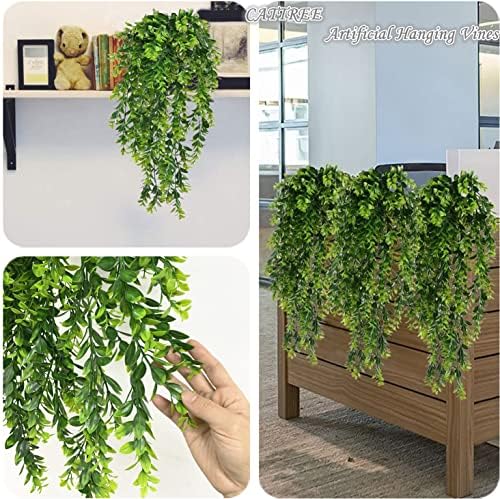Artificial Hanging Vines, Fake Greenery Ivy Plastic Leaves Plants Faux Plant Foliage for Wedding Party Home Garden Wall Office Bedroom Decoration Indoor Outdoor Baskets Lights DIY Table Decor - 4 Pack - Image 3