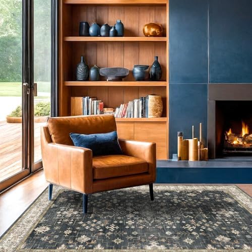 Boho Washable 4x6 Entryway Rug - Non-Slip Low Pile Geometric Area Rug for Living Room, Large Kitchen, Bedroom, Office - Ultra Soft Dark Modern Aesthetic Decor, Black & Multi - Image 3