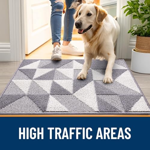 OLANLY Door Mat Indoor Entrance Washable 30x17, Odor-Free Low-Profile Front Back Geometric Doormat, Absorbent Resist Dirt Entry Carpet, Easy to Clean Sturdy Inside Floor Mats for Entryway, Grey - Image 5