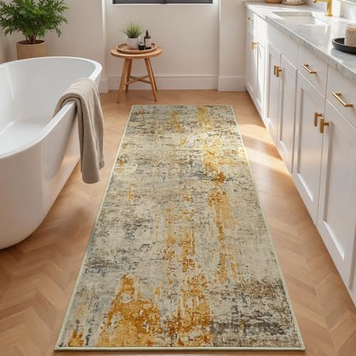 2x6 Beige Rug Runners for Hallways Kitchen Runner Rug Non Slip Washable Tan Long Runner Rugs with Rubber Backing Soft Abstract Carpet Runner for Bedroom, Kitchen, Bathroom, Entryway - Image 3