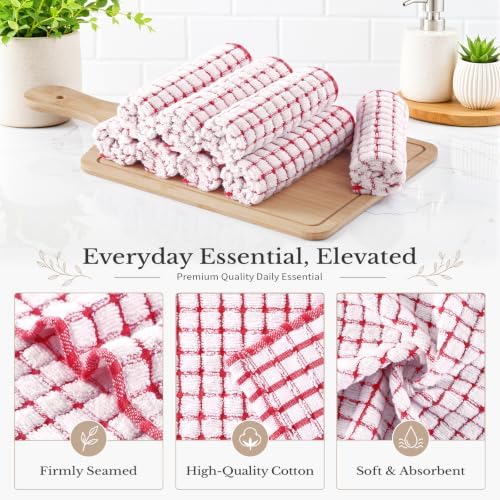 Homaxy 8 Pack Terry Kitchen Dish Cloths, 12"x12", Red - Image 2