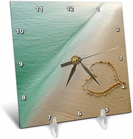 3dRose dc_173299_1 Heart Shape Symbolizing Love, Heart Carved in Sand on The Beach Desk Clock, 6 by 6" - Image 2