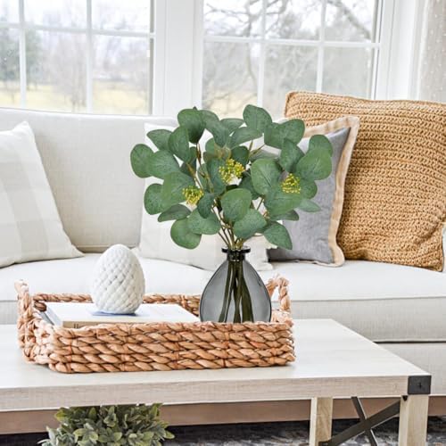 DILATATA Artificial Eucalyptus Stems in Glass Vase with Faux Water, 13" Fake Plant Eucalyptus Leaves Greenery for Table Centerpiece Office Home Decor - Black - Image 4