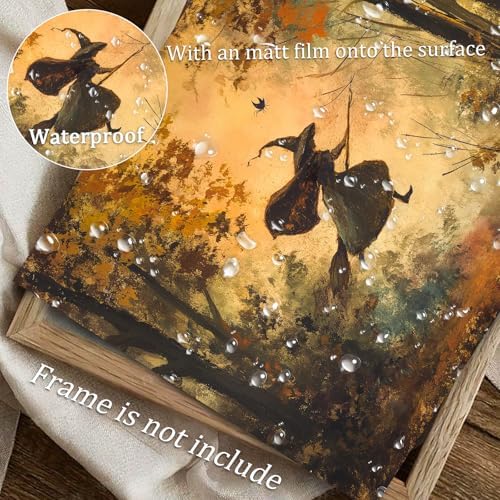 Halloween Room Decor Wall Art Prints, Vintage Witch Posters Decor, Fall Aesthetic Halloween Pictures Wall Decor for Bedroom, Horror Spooky Painting Vintage Witch Wall Art - 8"x10" Unframed - Image 4