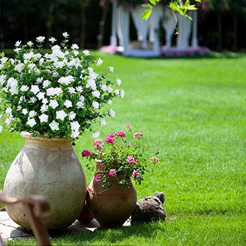 10PCS Artificial Flowers, Fake Artificial Greenery UV Resistant No Fade Faux Plastic Plants for Wedding Bridle Bouquet Indoor Outdoor Home Garden Kitchen Office Table Vase(White) - Image 3