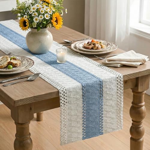Artoid Mode Sky Blue Farmhouse Rustic Table Runner 12x48 Inch - Image 4
