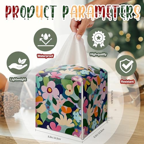 Modern Square Leather Tissue Box Cover/Case Holder Gifts for Women Family and Friends, Decorative Holder/Organizer for Bathroom Kitchen Nightstand Office Home (Colourful Floral) - Image 2