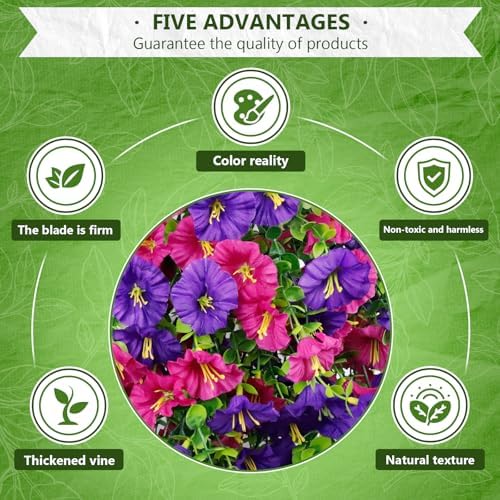 Fake Hanging Plants, Faux Hanging Plant Artificial Greenery for Living Room Bedroom Boho Wall Shelf Indoor Outdoor Decor (4-Pack, Purple Pink Morning Glory) - Image 6