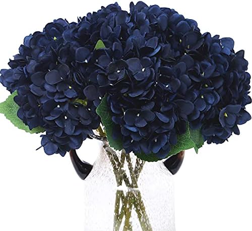 Kimura's Cabin 6pcs Navy Blue Hydrangea Artificial Flowers Silk Hydrangeas by WeddingPartyArrangementBouquetsDecorationArtificialFlowers