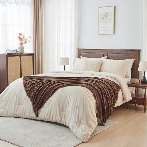 CozeCube Chenille Throw Blanket, Dark Brown Fringe Blanket, 60"X80" - Image 5