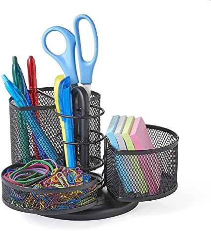 Nifty Desk and Office Organizing Carousel – Modern Black Powder Coated Finish, 3 Compartments with Dividers, Spins 360-Degrees, Lazy Susan Platform, Office Desk Organizer, School Supplies - Image 4