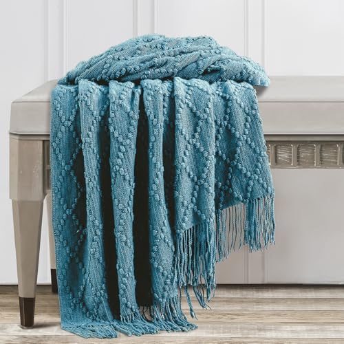 BOURINA Teal Throw Blanket 50 x70 Inch Jacquard Throw Knitted Blanket - Image 5