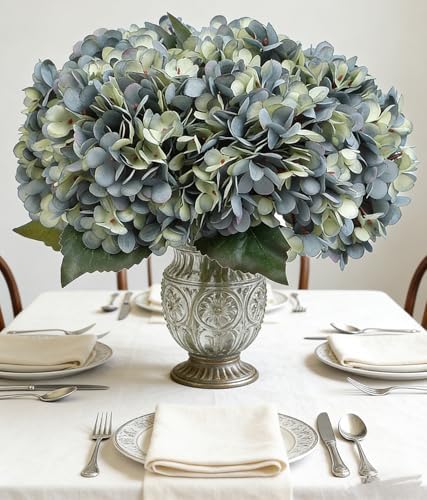 Kimura's Cabin 6pcs Silk Hydrangeas Artificial Flowers,Deep Lake Blue - Image 3