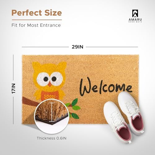Coir Welcome Mat, Non-Slip, Owl, 17 x 29 in - Image 2
