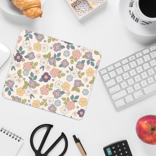 FROGIGO Mouse Pad with Stitched Edges - Cartoon Floral Mousepad for Women, 9.25 x 7.75 inch Washable Square Desk Pad, Non-Slip Rubber Base, Office Home Laptop Accessories - Cartoon Florals - Image 6