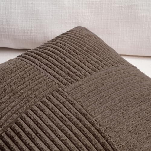 Fancy Homi 2 Packs Dark Brown Decorative Throw Pillow Covers 20x20 Inch for Living Room Couch Bed Sofa, Rustic Farmhouse Boho Home Decor, Soft Corss Corduroy Patchwork Accent Cushion Case 50x50 cm - Image 3