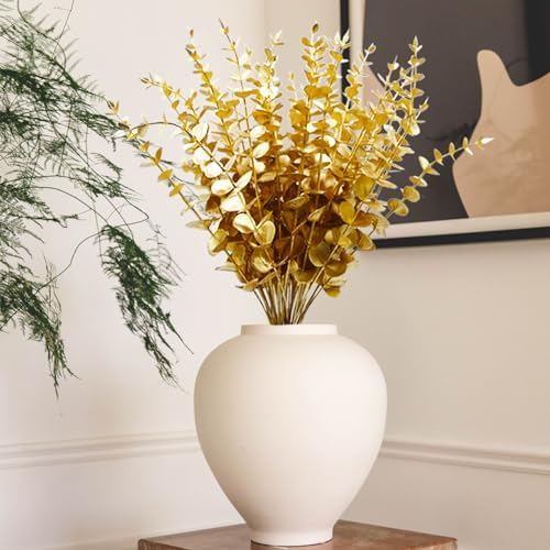 36 Pcs Gold Artificial Eucalyptus Stems 15'' Faux Eucalyptus Leaves Decor Fake Greenery Branches for Xmas branchs Decor Wedding Bouquet Centerpiece Flower Floral Arrangement Home Decoration - Image 3