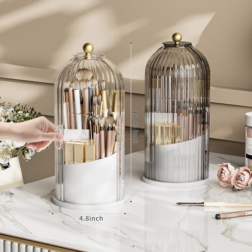 Dustproof Toothbrush Holder with Lid, 360 Rotating Countertop Electric Toothbrush Toothpaste Holders with Cover for Bathroom, 3 Slots Makeup Brush Holder with Lid for Vanity, Clear Grey - Image 3