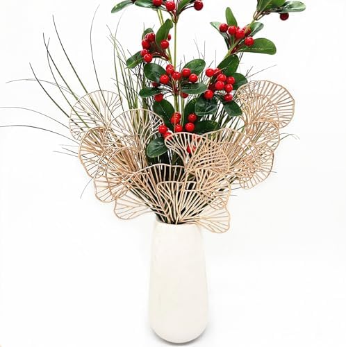 PASYOU Fake Golden Apricot Leaves Plants Artificial Gold Ginkgo Leaf Stems for Christmas Decor, Faux Plastic Sticks Picks Indoor Outdoor Home Wedding Party Event Xmas Ornaments DIY Decoration 12 Pcs - Image 2