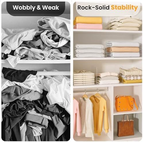 Shelf Dividers for Closet Organization – Acrylic Clear Sturdy Dividers to Keep Clothes, Sweaters & Purses Upright, Free-Standing for Wood Shelves, 10" Tall x 12" Deep, 4 Pack - Image 3