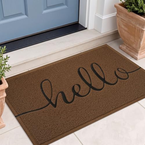 EARTHALL Door Mat Outside Inside Hello Doormat, 30"x17.5", Durable Floor Mat Non Slip Mat Ultra Absorb Mud Easy Clean Front Doormat for Garage, Entryway, Patio, High Traffic Areas, Dark Chocolate by EARTHALL