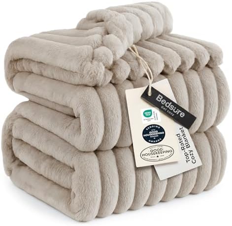 Bedsure Soft Full Size Fleece Blankets for Bed Beige 84"x90" by BEDSURE