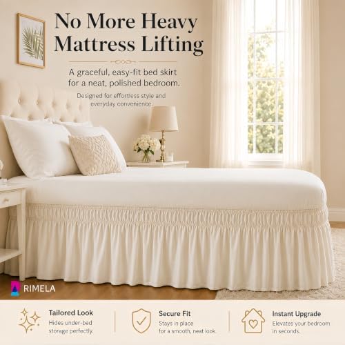 Wrap Around Bed Skirt Queen 15" Drop, Light Beige, Elastic Stay-Put Fit - Image 4