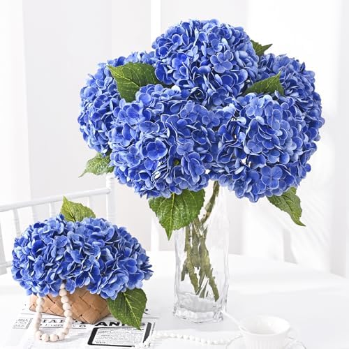 4 Pcs Real Touch Hydrangea Artificial Flowers, 21" Fake Flowers, Dark Blue - Image 3