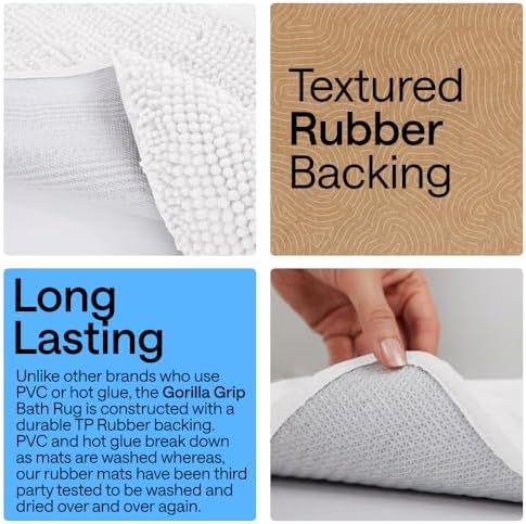 GORILLA GRIP Bath Rug Mat for Bathroom, Absorbent Chenille, 30x20 White - Image 3