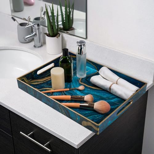 MAONAME Blue Serving Trays, Plastic Rectangular Serving Tray with Handles - Image 7