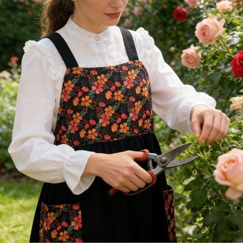 Cotton Linen Apron Cross Back Apron for Women with Pockets Pinafore Dress - Image 2