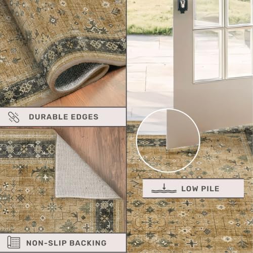 Soft 2x5 Indoor Entryway Floor Mat, Small Runner Rug for Mudroom Kitchen and Bathroom, Non-Slip Low-Pile Washable Stain Resistant, Vintage Rustic Brown and Charcoal Olive Décor - Image 4