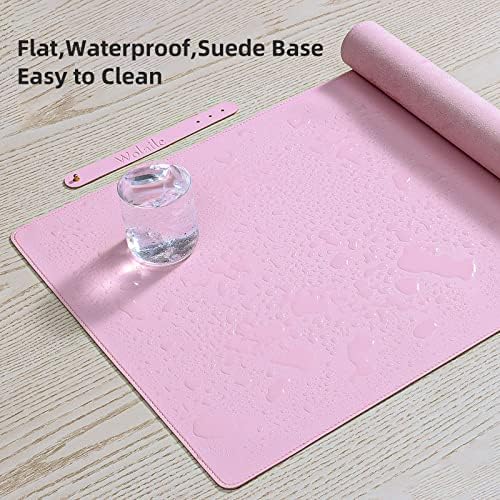 Wolaile PU Leather Desk Pad Blotter,Light Pink Waterproof Office Desktop Mat for Women,36x17in Non-Slip Large Mouse Pad Writing Protector - Image 4