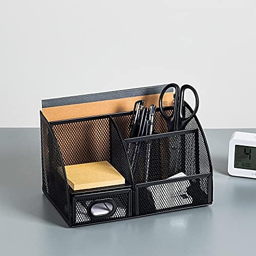 Amazon Basics Mesh Pen Holder and Desktop Desk Organizer, Office Caddy Storage for Writing Utensils, 9.1 x 5.9 x 5.5 inches, Black - Image 6