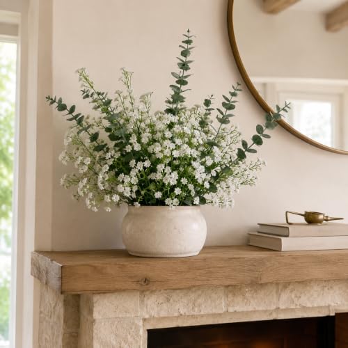 White Babys Breath Artificial Flowers with Fake Eucalyptus Leaves, 18Pcs - Image 2