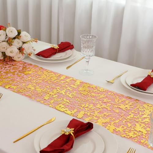 Snowkingdom 2Pcs Red Gold Table Runner, 11×108 Inch Sequin Glitter Foil Metallic Thin Mesh Table Decoration, Sparkle Centerpiece for Wedding Party Birthday Christmas, Thanksgiving - Image 3