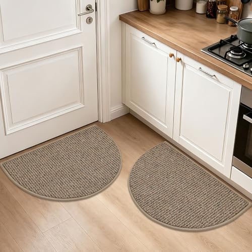 BEQHAUSE Dirt Trapper Door Mat Indoor 2 PCS Half Circle, 17x30 in, Taupe - Image 2